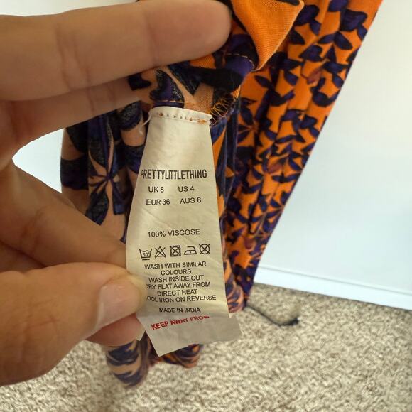 PrettyLittleThing Orange Shadow Leaf Maxi Dress Size 4 Oversized Low Back Beach - Picture 7 of 10